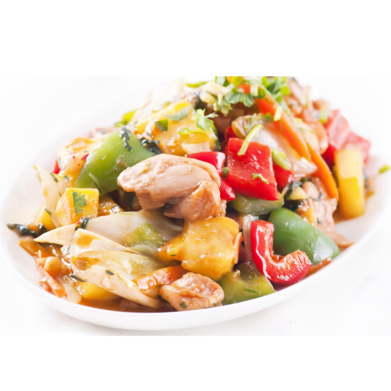 Plat protéiné wok de poulet sauce aigre douce Plat protéiné wok de poulet sauce aigre douce