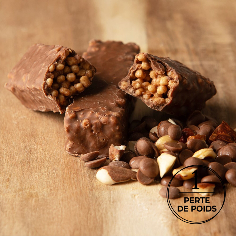 Barre fluffy croustillante chocolat praliné